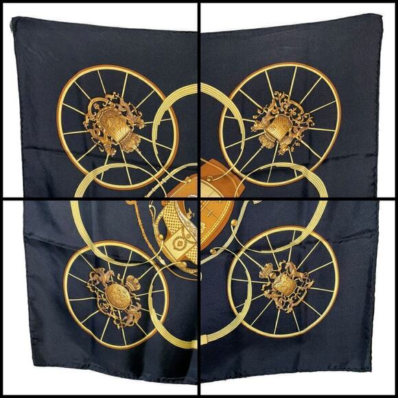 Hermes Vintage Vintage Silk Scarf 'Springs' 100% Silk 90cm Square Black Gold - Picture 6 of 16